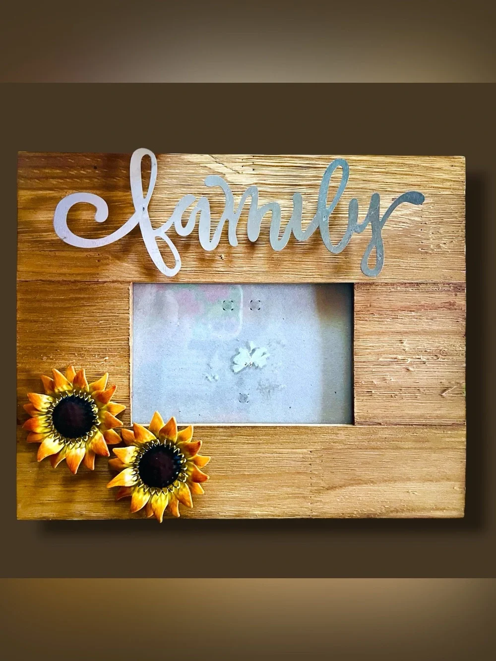 9”x11” Rustic Wood And Cut Tin Family Picture Frame Sunflowers Garden Farmhouse